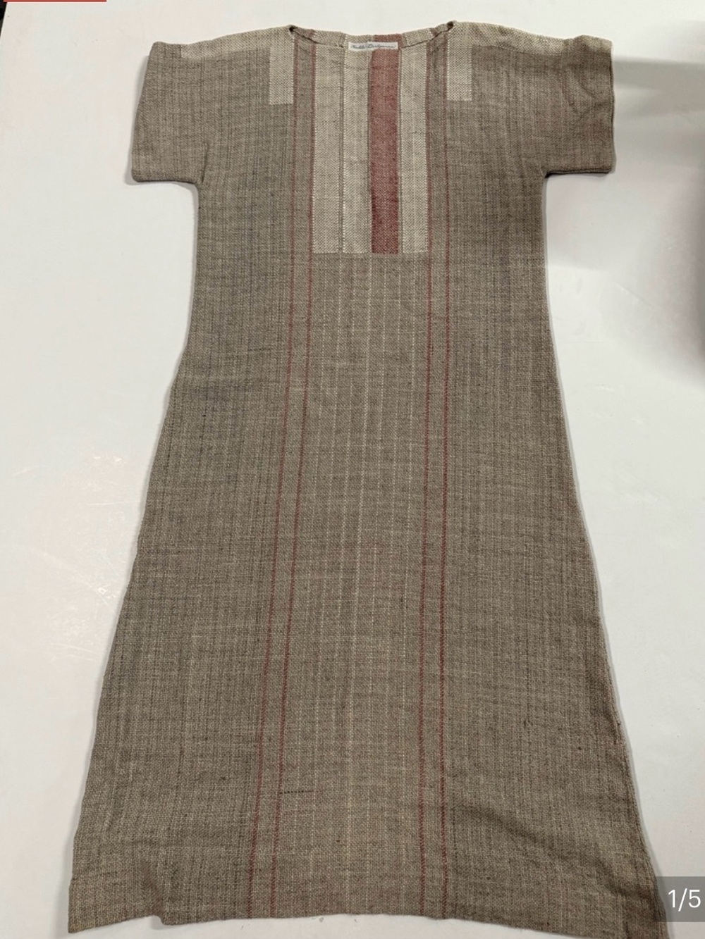 Woven Silk Mumuu Dress Neutral Stripe - Hulda Bridgeman